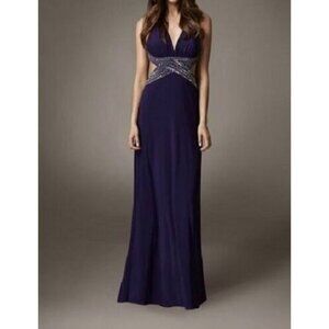Betsy & Adam Purple Metallic Halter Formal Evening Dress Gown Women's Size 0